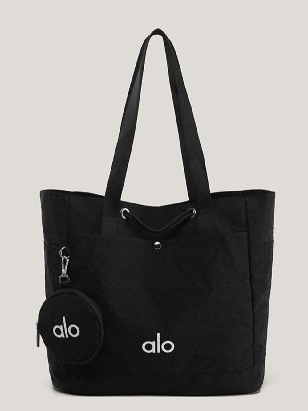 ALO Yoga Black Logo Tote with Round Zip Pouch